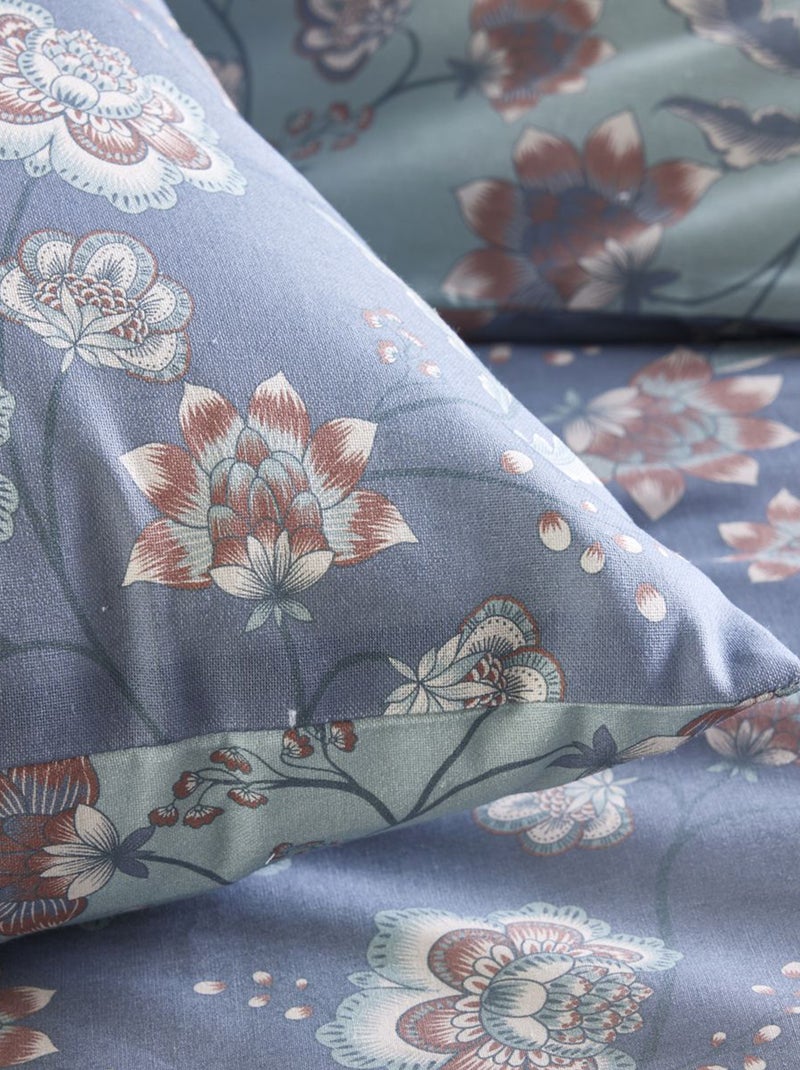 Capa de edredão + fronha de cama flores - Casal CINZA - Kiabi