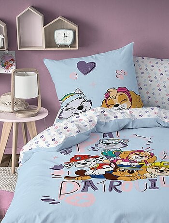 Capa de edredão + fronha de cama 'Patrulha Pata' - Solteiro