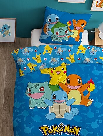 Capa de edredão + fronha de cama 'Pokémon' - Solteiro