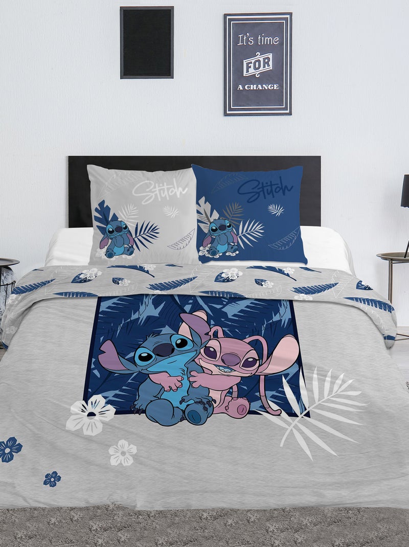 Capa de edredão + fronha de cama 'Stitch'  - Casal Azul - Kiabi