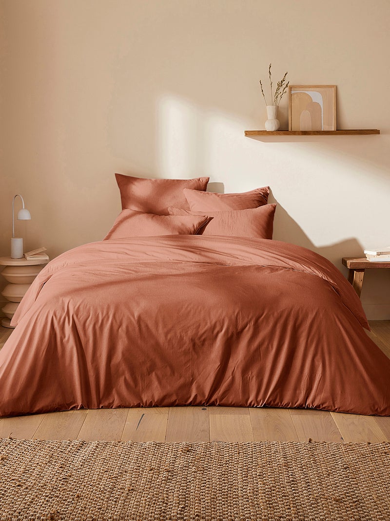 Capa de edredão + fronha de casal (200 x 200cm) em gaze de algodão -  Kiabi Home Terracotta - Kiabi
