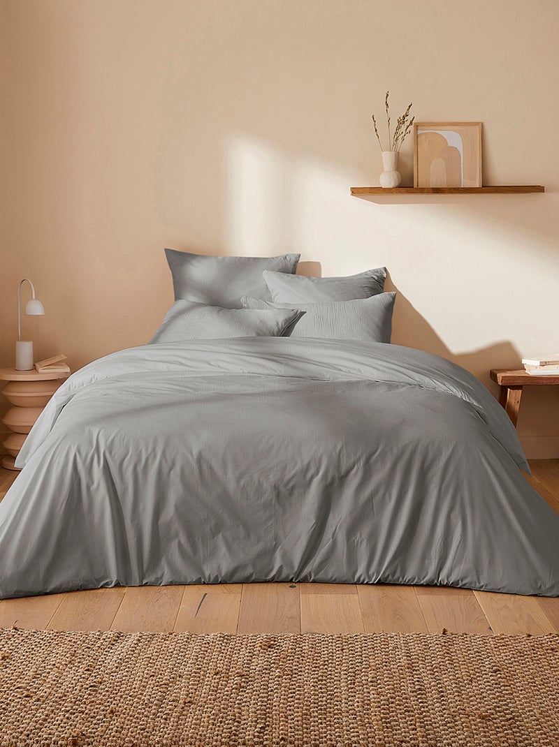 Capa de edredão + fronha de casal (240 x 220cm) em gaze dupla de algodão -  Kiabi Home Cinza - Kiabi