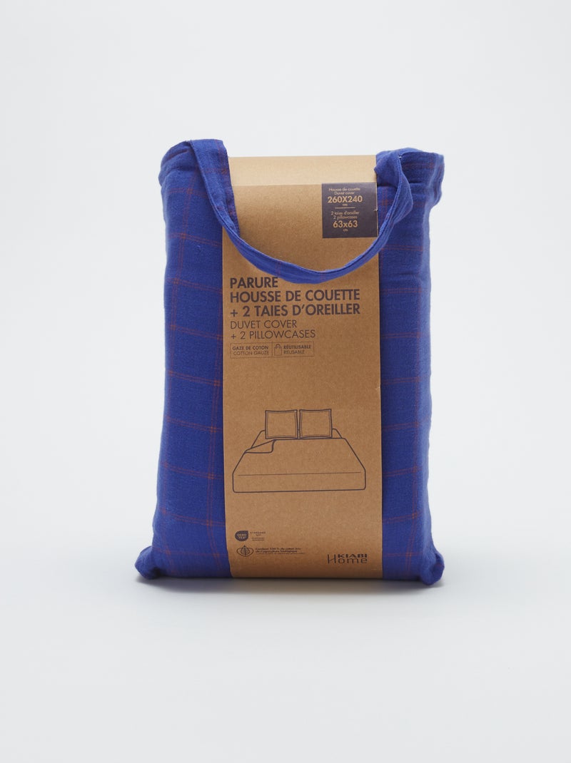 Capa de edredão + fronha de casal (260 x 240cm) em gaze de algodão - Kiabi Home AZUL - Kiabi