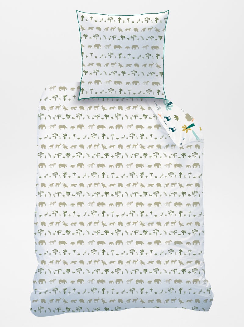 Capa de edredão + fronha de solteiro reversível BRANCO - Kiabi