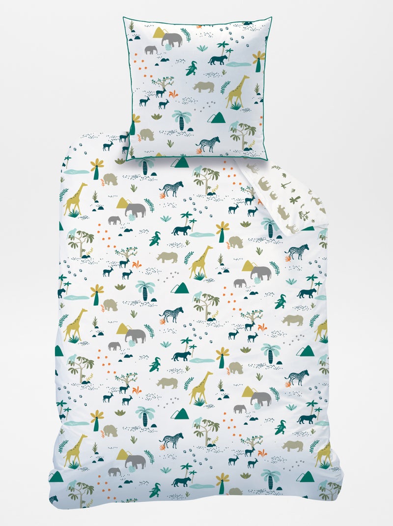 Capa de edredão + fronha de solteiro reversível BRANCO - Kiabi