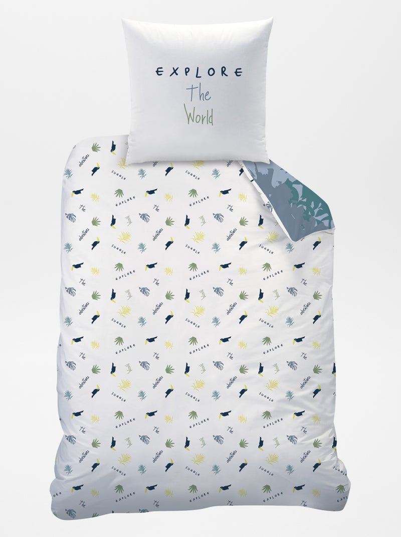 Capa de edredão + fronha de solteiro reversível CINZA - Kiabi