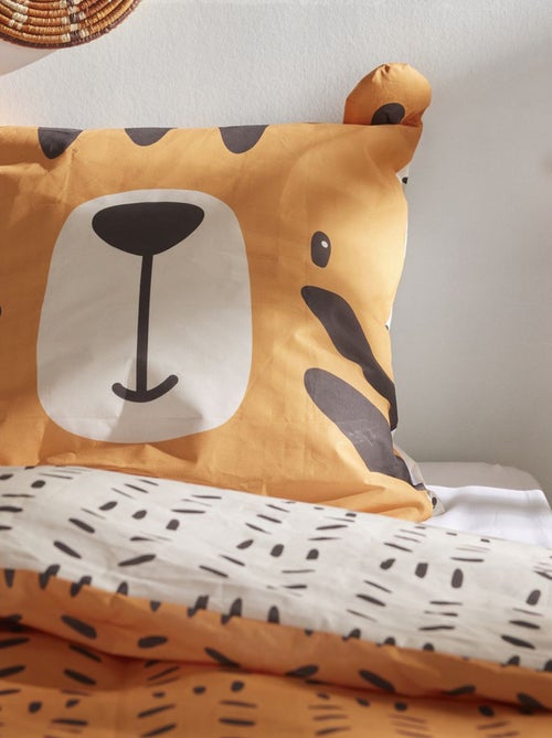 Capa de edredão + fronha estampado tigre - Solteiro - Kiabi