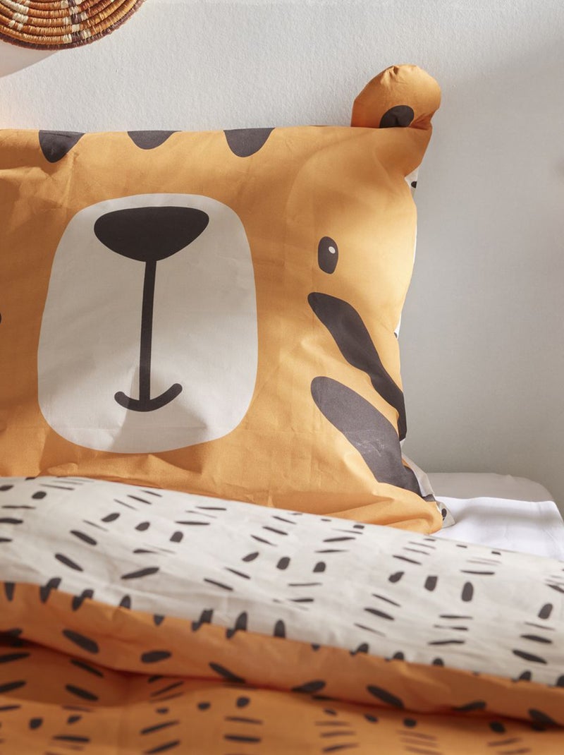 Capa de edredão + fronha estampado tigre - Solteiro Amarelo - Kiabi