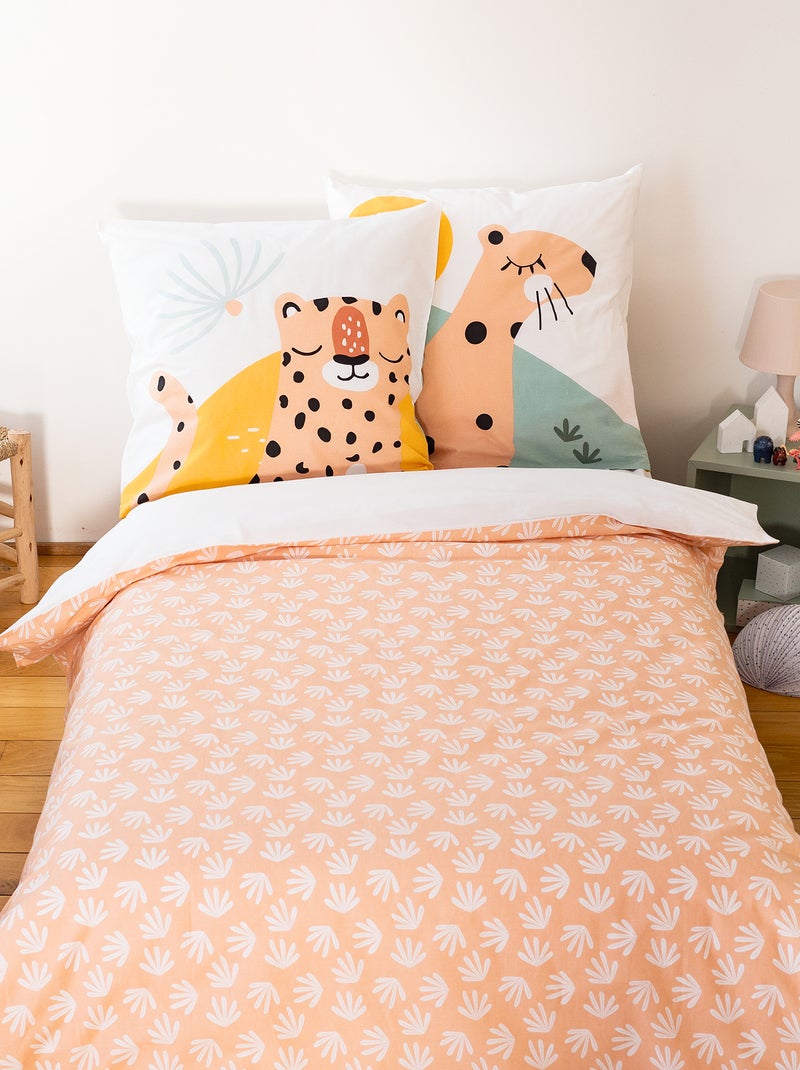 Capa de edredão + fronha 'Leopardo' - Solteiro ROSA - Kiabi