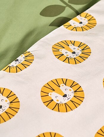 Capa de edredão + fronha reversível estampado leão - Solteiro