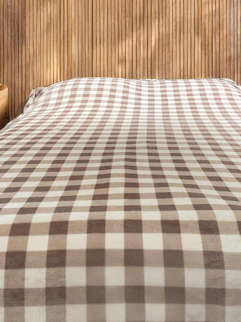 Capa de sofá e de cama de lã em xadrez Bege concha - Kiabi