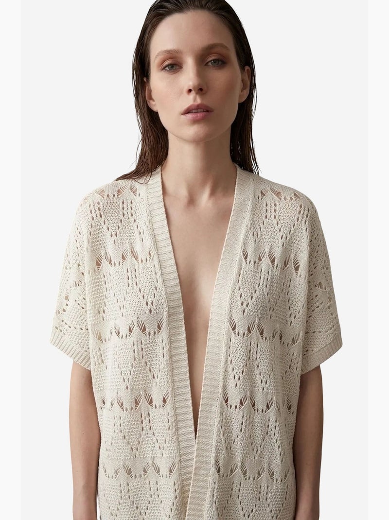 Cardigã comprido em jacquard texturado my fashion Creme - Kiabi