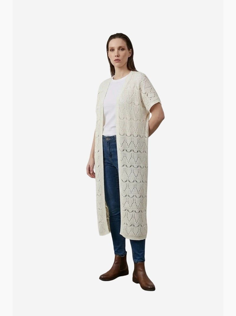 Cardigã comprido em jacquard texturado my fashion Creme - Kiabi