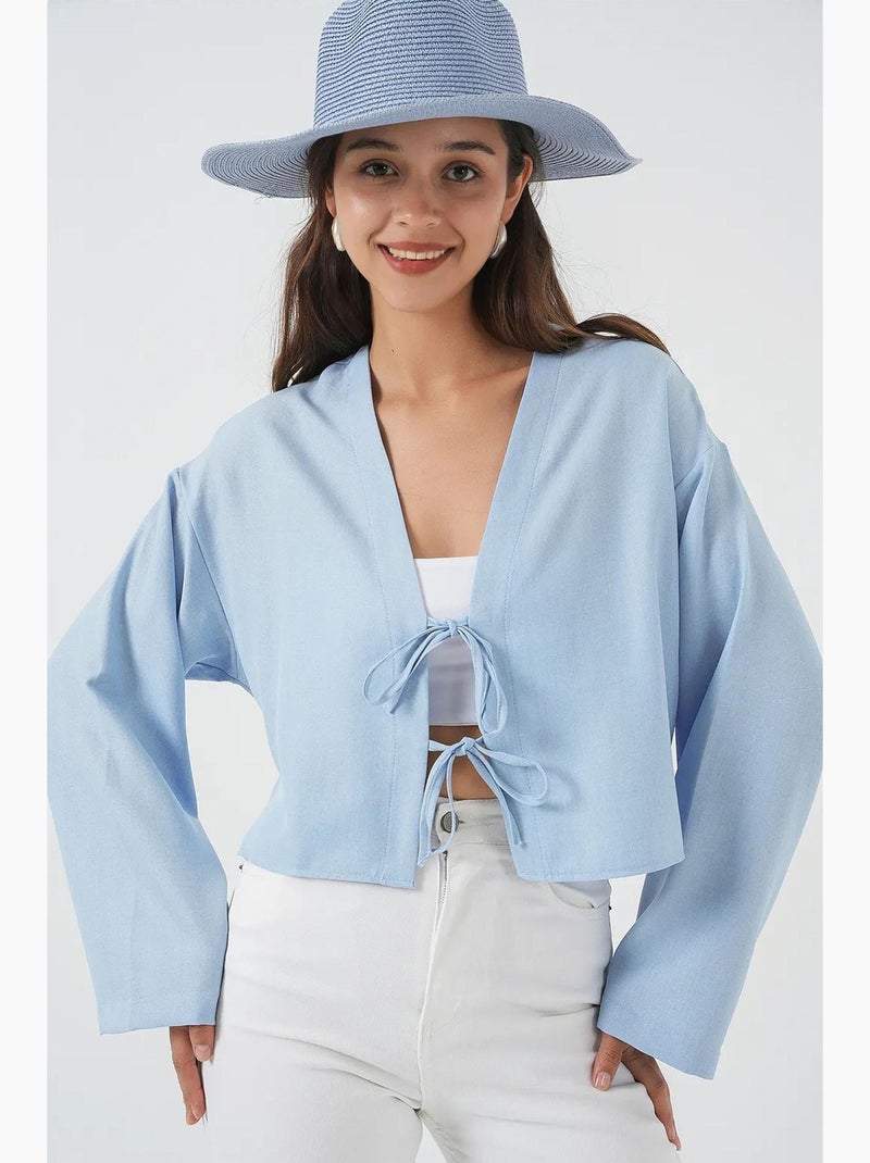 Cardigã kimono decote em v mistura viscose bdart Azul claro - Kiabi