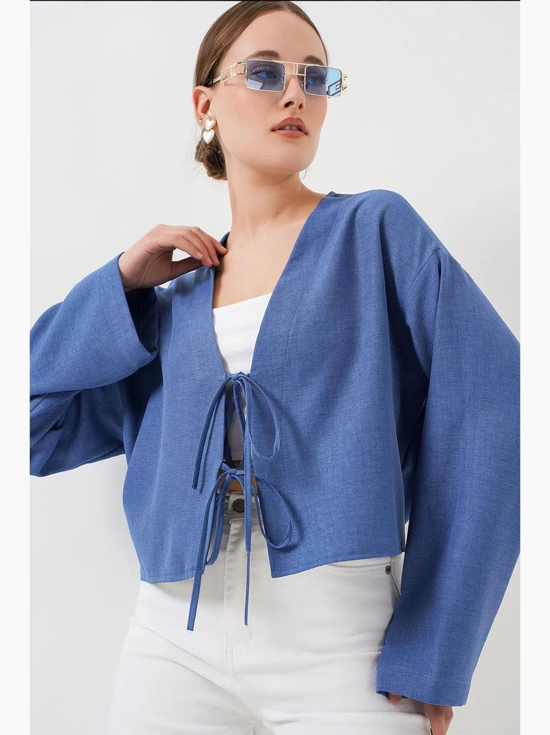 Cardigã kimono decote em v mistura viscose bdart Azul-elétrico - Kiabi