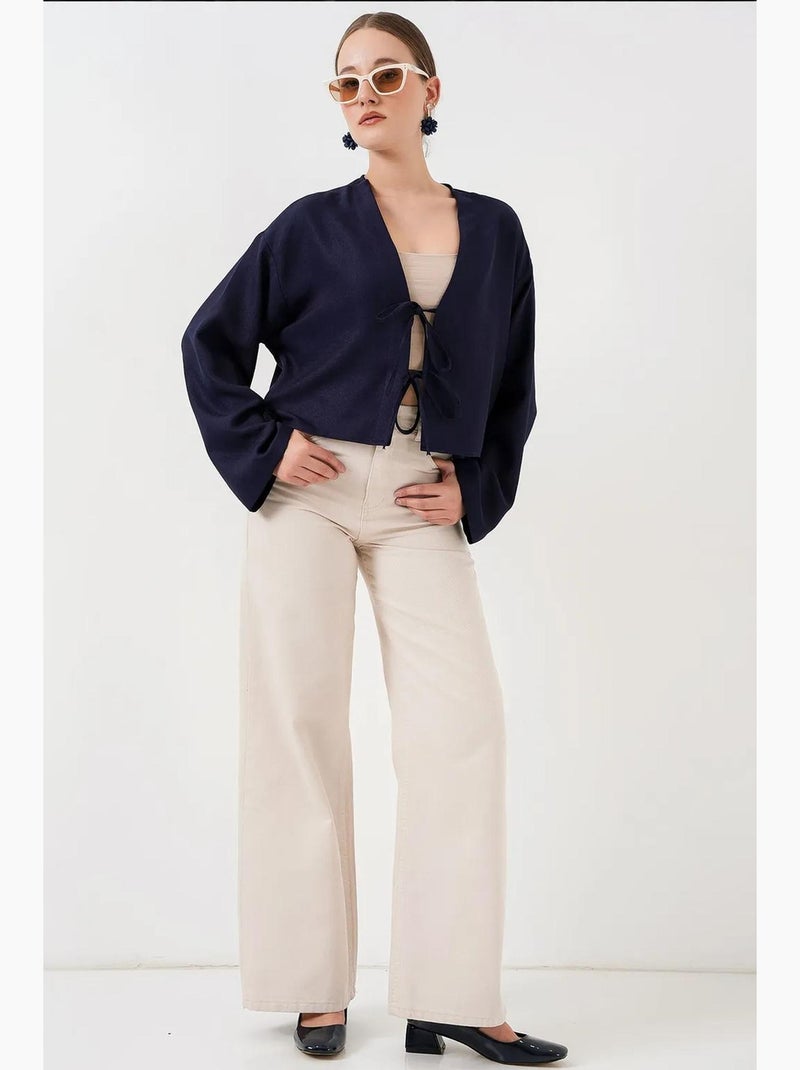 Cardigã kimono decote em v mistura viscose bdart Azul-marinho - Kiabi