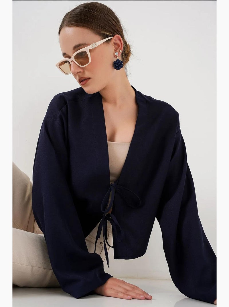 Cardigã kimono decote em v mistura viscose bdart Azul-marinho - Kiabi