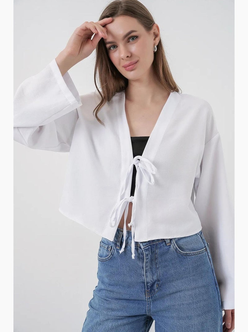 Cardigã kimono decote em v mistura viscose bdart Branco - Kiabi