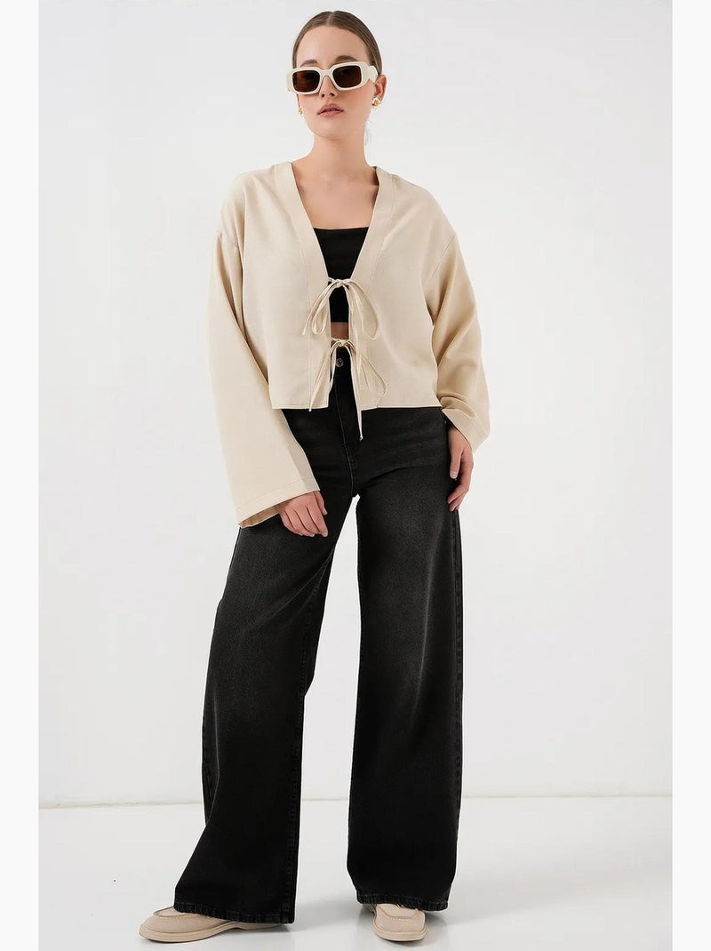 Cardigã kimono decote em v mistura viscose bdart Creme - Kiabi
