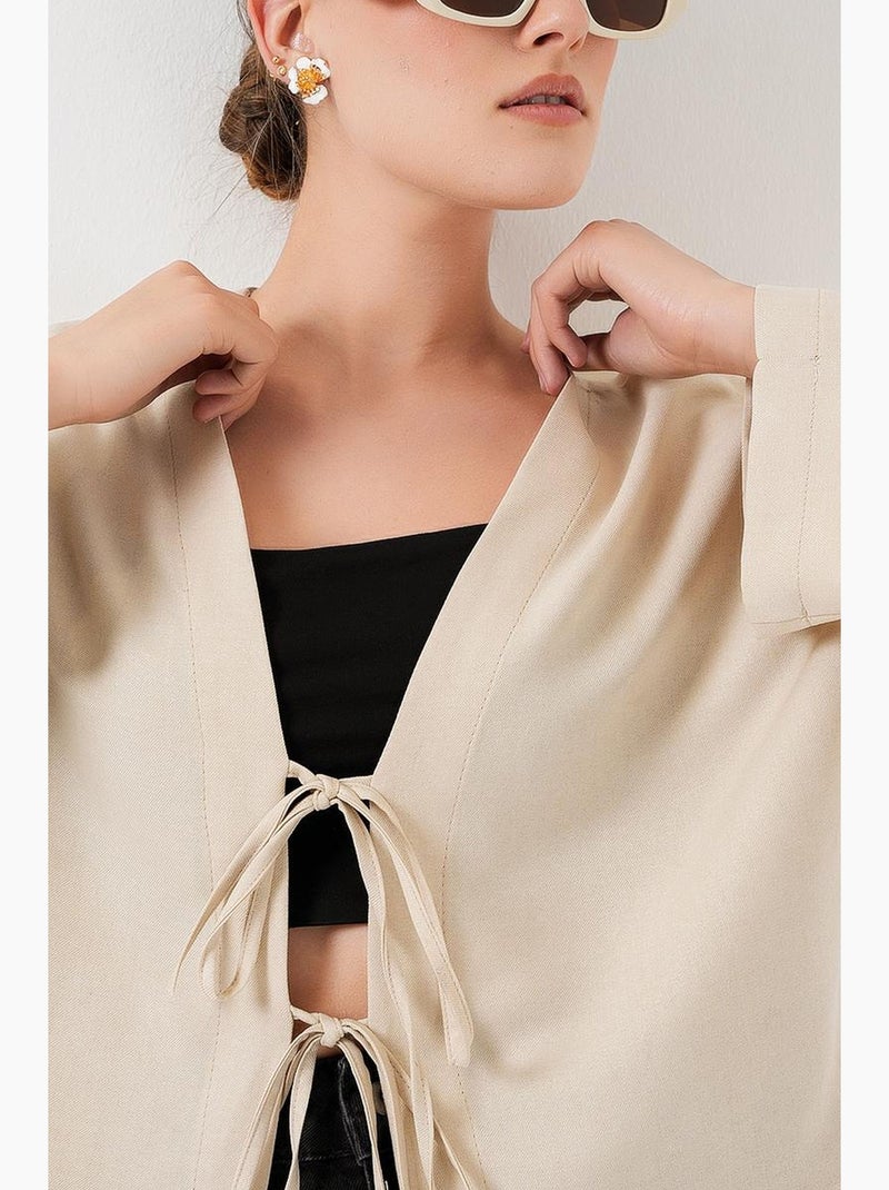 Cardigã kimono decote em v mistura viscose bdart Creme - Kiabi