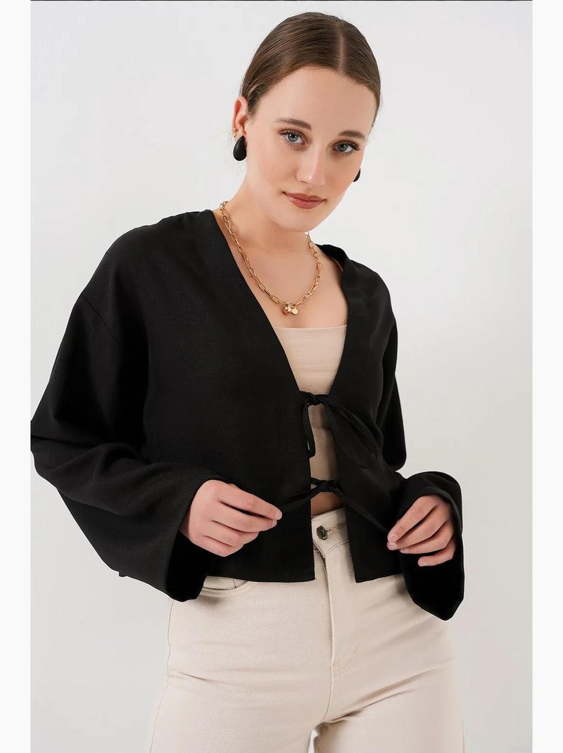 Cardigã kimono decote em v mistura viscose bdart Preto - Kiabi