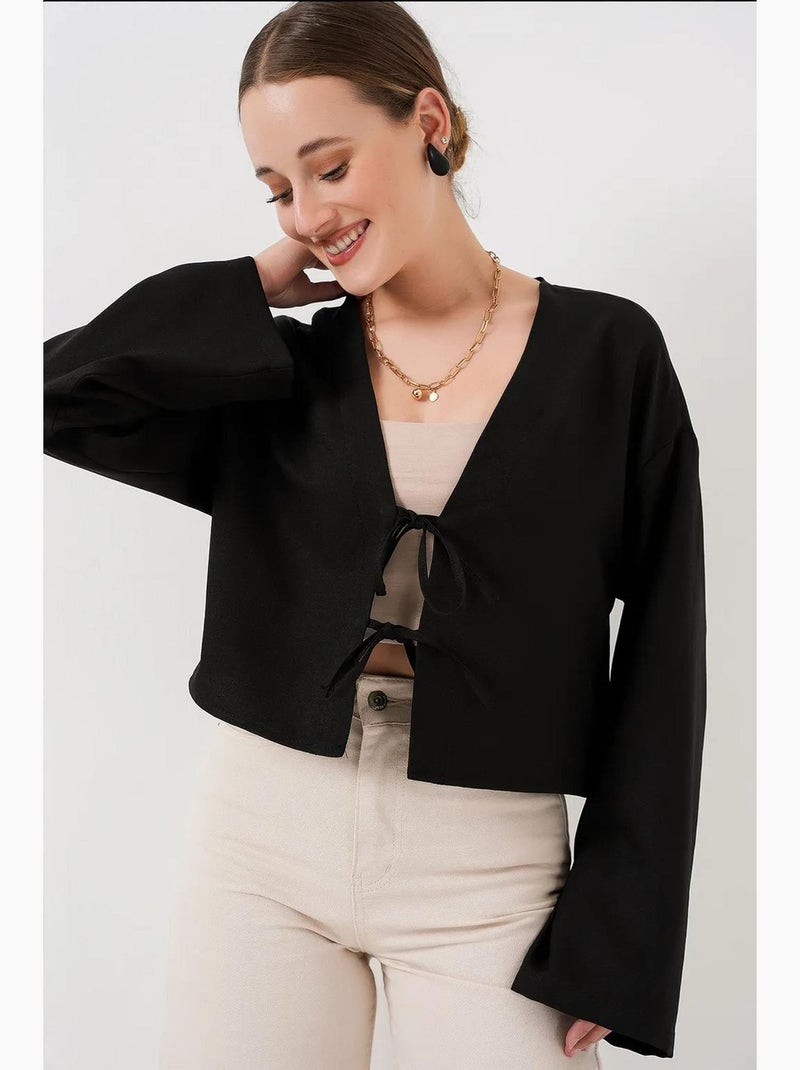 Cardigã kimono decote em v mistura viscose bdart Preto - Kiabi