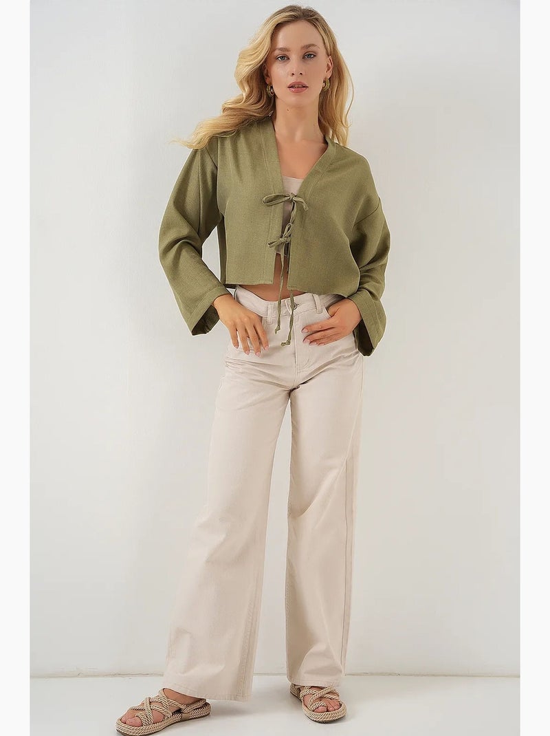 Cardigã kimono decote em v mistura viscose bdart Verde cáqui - Kiabi
