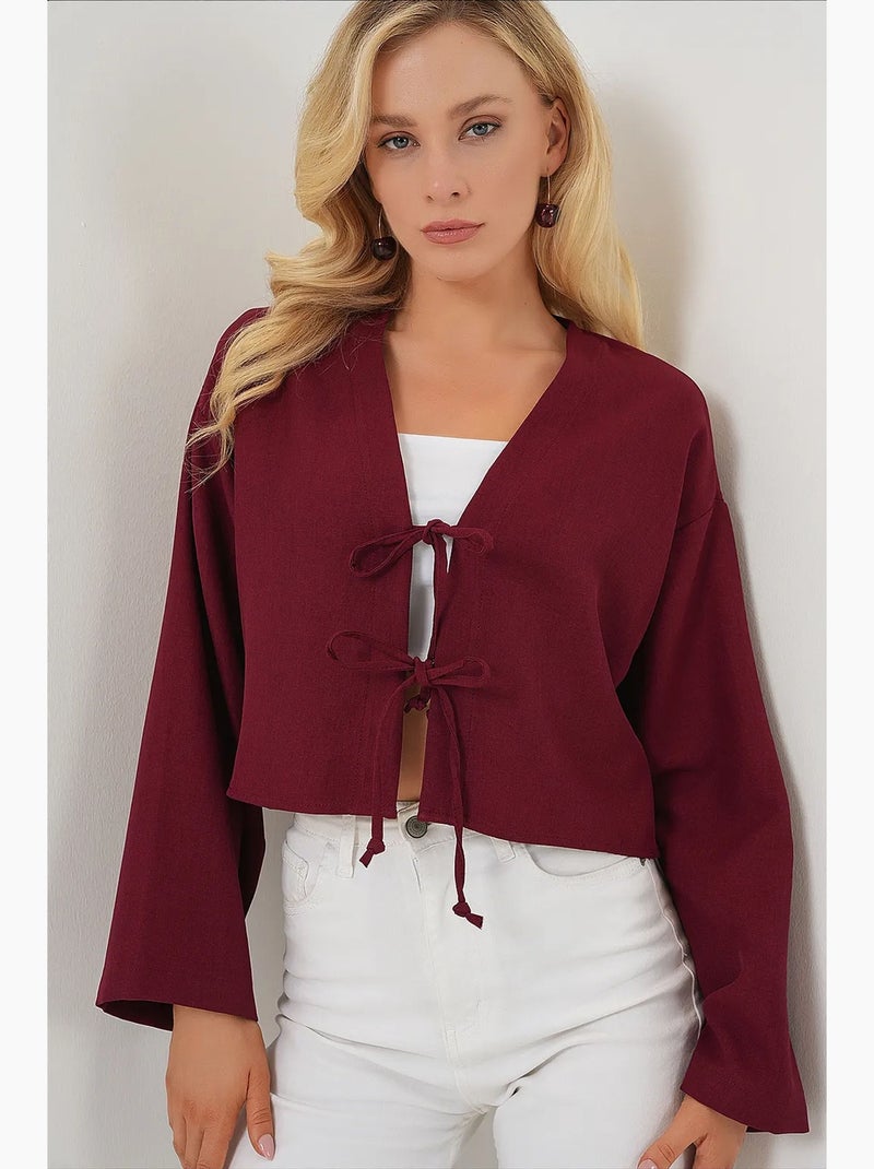 Cardigã kimono decote em v mistura viscose bdart Vermelho bordô - Kiabi