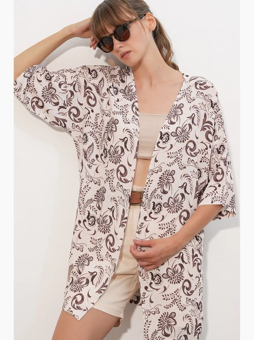 Cardigã kimono longo estampado viscose bdart - Kiabi Cardigã kimono longo estampado viscose bdart - Kiabi