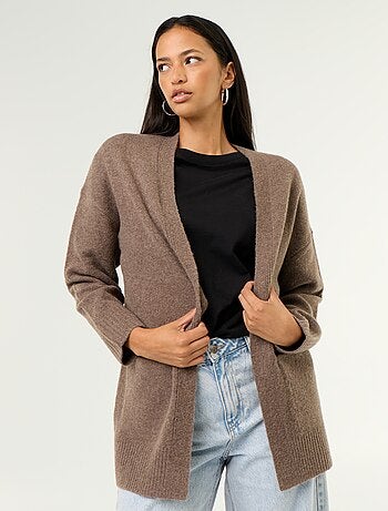Cardigan aberto liso com 2 bolsos chapados