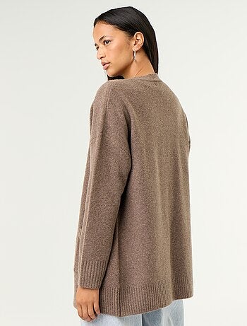 Cardigan aberto liso com 2 bolsos chapados