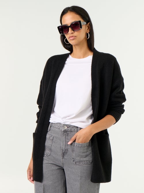 Cardigan aberto liso com 2 bolsos chapados - Kiabi