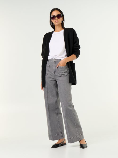 Cardigan aberto liso com 2 bolsos chapados - Kiabi