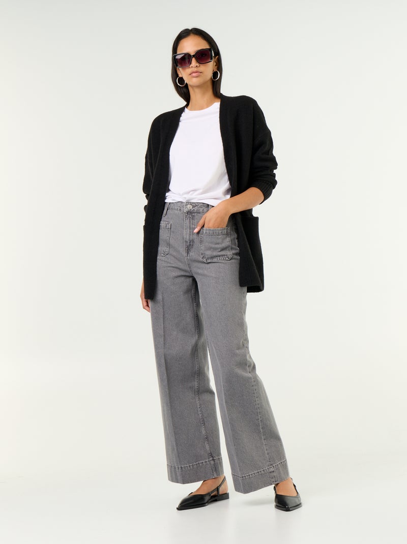 Cardigan aberto liso com 2 bolsos chapados Preto - Kiabi