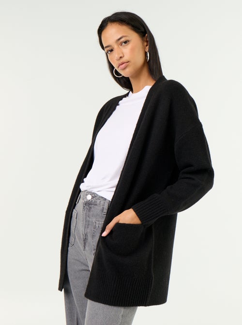 Cardigan aberto liso com 2 bolsos chapados - Kiabi