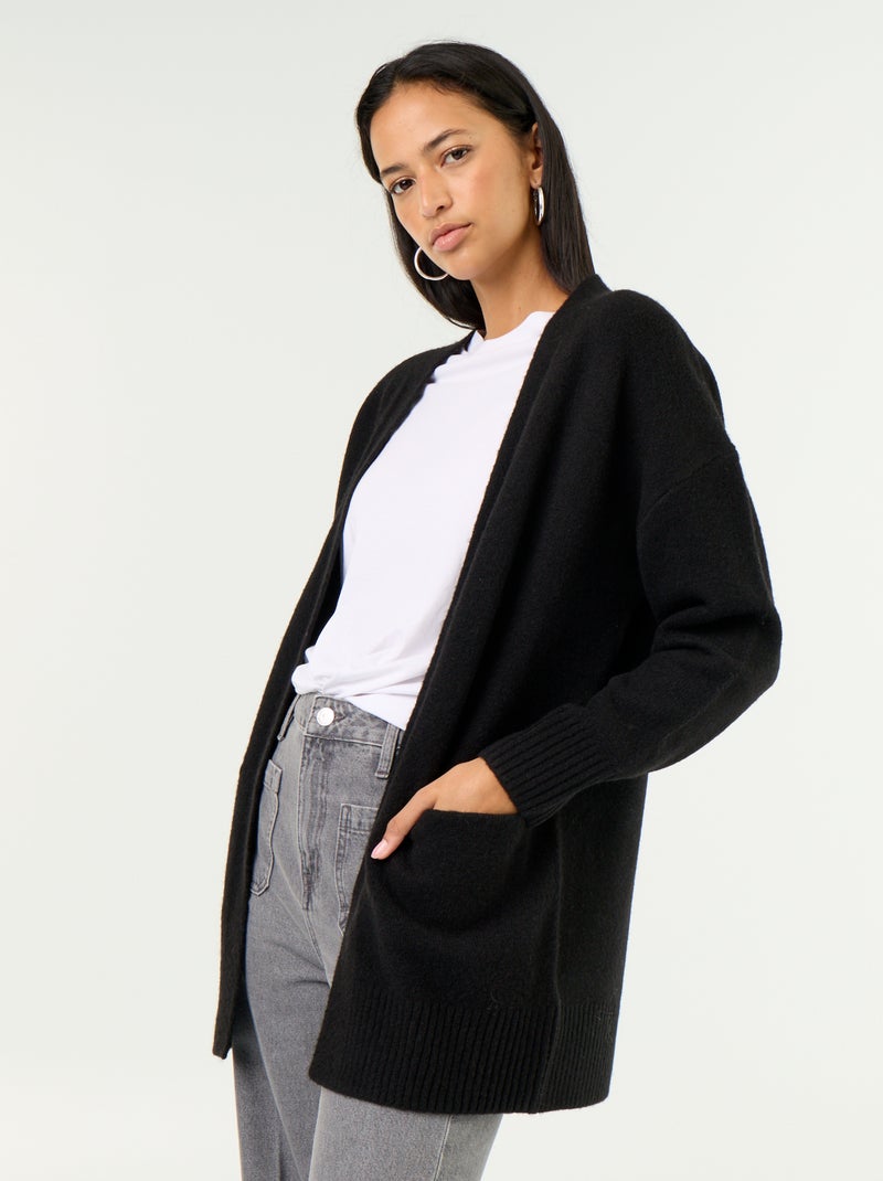 Cardigan aberto liso com 2 bolsos chapados Preto - Kiabi