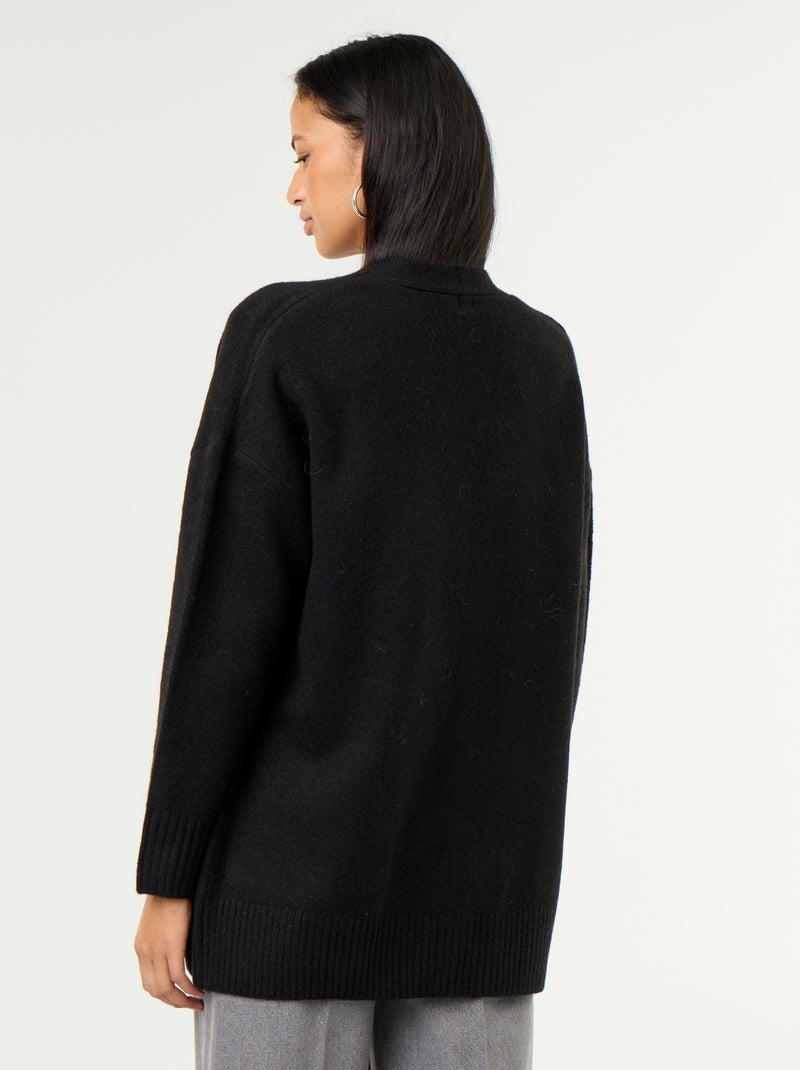 Cardigan aberto liso com 2 bolsos chapados Preto - Kiabi