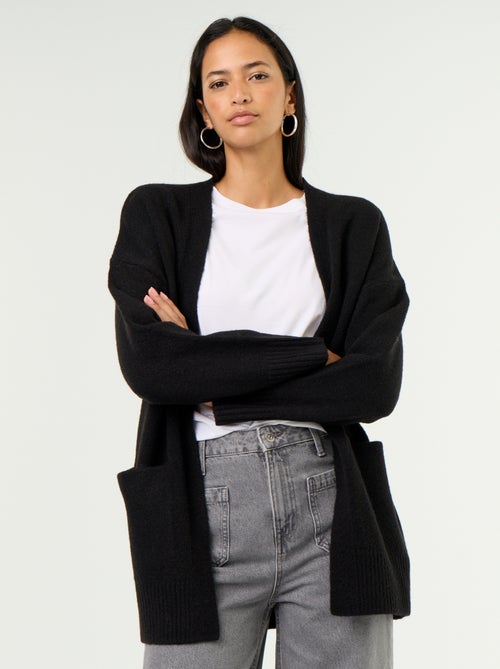 Cardigan aberto liso com 2 bolsos chapados - Kiabi