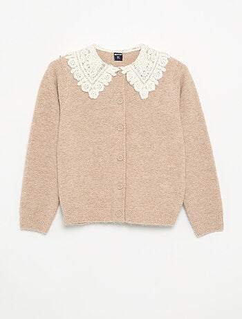 Cardigan abotoado com gola fantasia