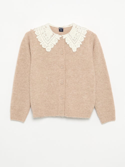 Cardigan abotoado com gola fantasia - Kiabi