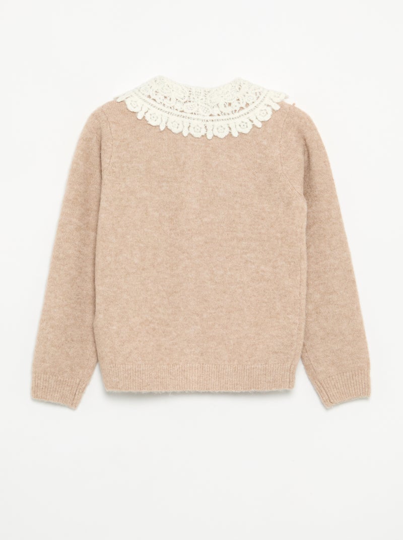 Cardigan abotoado com gola fantasia Bege - Kiabi