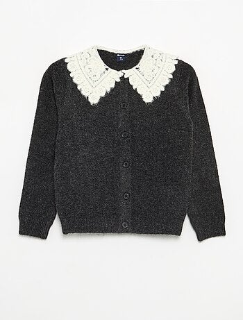 Cardigan abotoado com gola fantasia