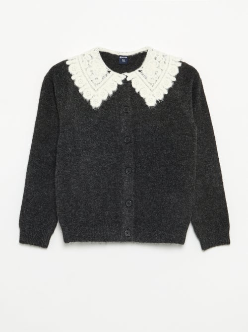 Cardigan abotoado com gola fantasia - Kiabi