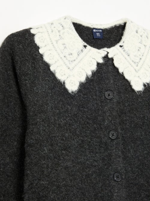 Cardigan abotoado com gola fantasia - Kiabi