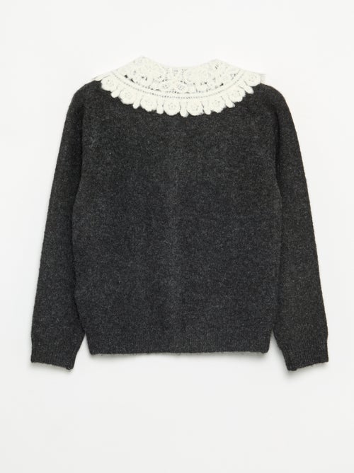 Cardigan abotoado com gola fantasia - Kiabi