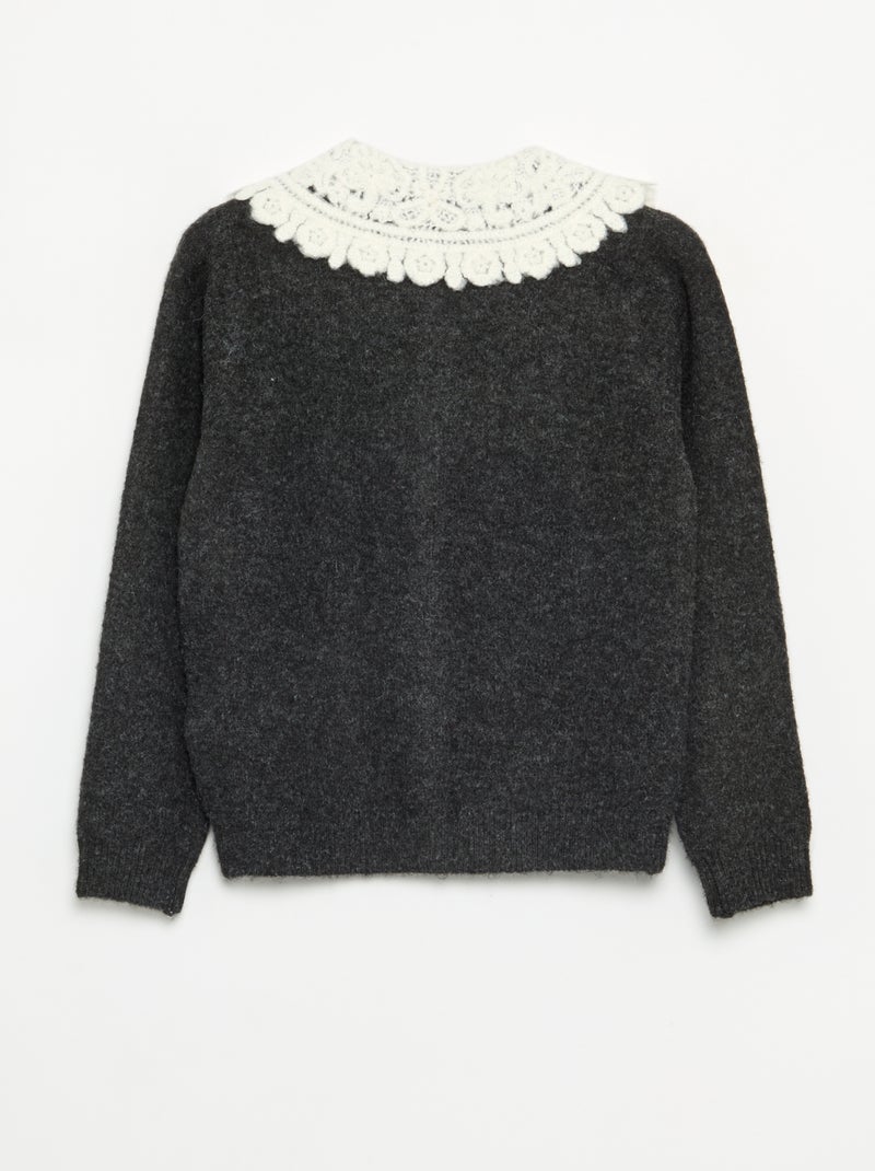 Cardigan abotoado com gola fantasia Cinza - Kiabi