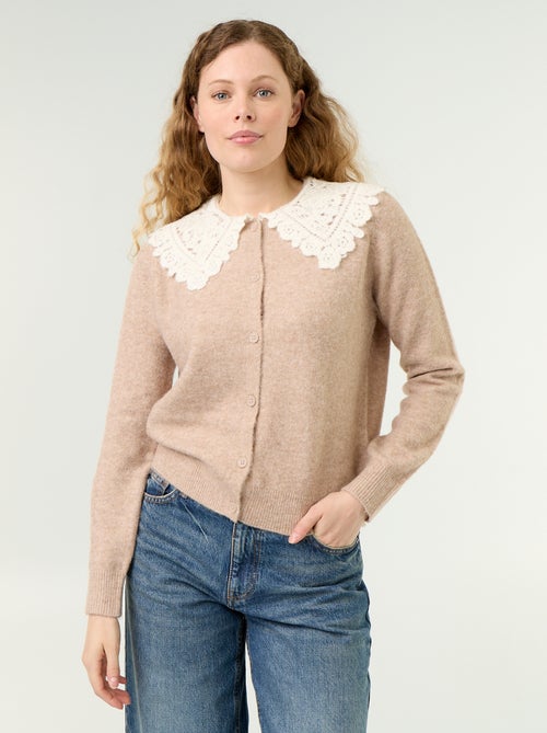 Cardigan abotoado com gola Peter Pan - Kiabi
