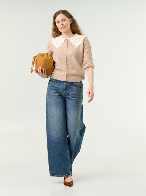Cardigan abotoado com gola Peter Pan - Kiabi