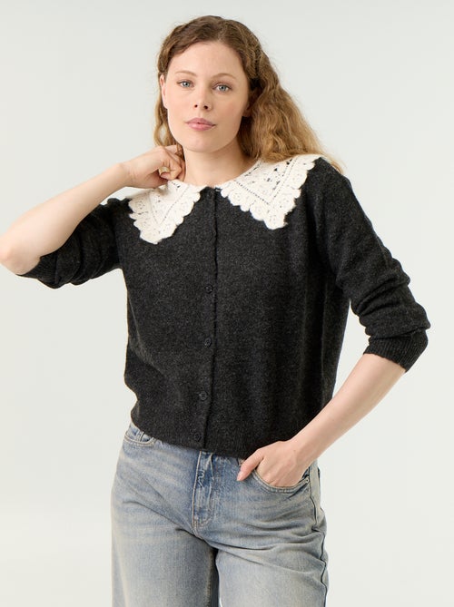 Cardigan abotoado com gola Peter Pan - Kiabi