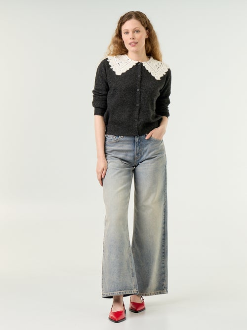 Cardigan abotoado com gola Peter Pan - Kiabi